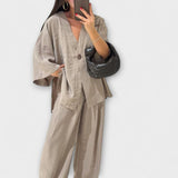 Jacqueline - Duo Top et Pantalon Décontracté à Col V