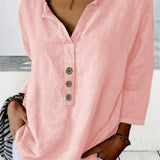 Harper™ - Blouse décontractée à col en V avec boutons