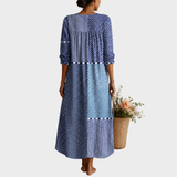 Françoise | Robe longue en patchwork bleu