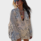 Liv - Ensemble de chemise et shorts en satin d'eau avec franges