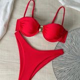 Vanessa | Bikini Métallique Taille Haute avec Bonnets Amovibles