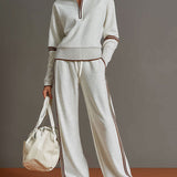 Sweat-shirt à demi-zip gris et blanc inspiré vintage avec pantalon ample