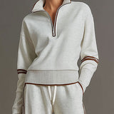 Sweat-shirt à demi-zip gris et blanc inspiré vintage avec pantalon ample