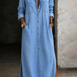 Sylvie | Robe longue en jean à boutons