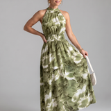 Olivia | Robe midi avec taille froncée et imprimé abstrait