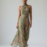 Mireille | Robe Midi à Encolure Halter Rassemblée