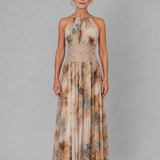 Elavenue | Robe maxi avec col halter et taille en dentelle