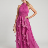 Orea | Robe maxi à col haut avec couches de volants froncés