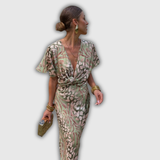 Isabelle | Robe midi drapée imprimé animalier