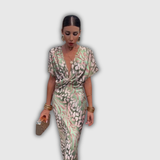 Isabelle | Robe midi drapée imprimé animalier