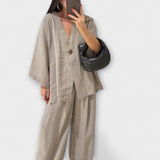 Jacqueline - Duo Top et Pantalon Décontracté à Col V