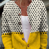 Imprimé à pois géométriques jaunes | Pull cardigan à boutons