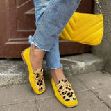Brigitte | Mocassin jaune avec mors doré et détail léopard