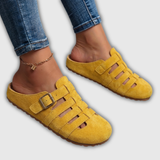 Clara | Mules en daim avec des lanières ouvertes et une boucle
