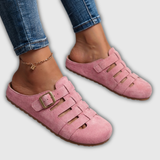 Clara | Mules en daim avec des lanières ouvertes et une boucle
