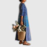 Françoise | Robe longue en patchwork bleu