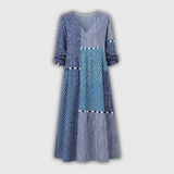 Françoise | Robe longue en patchwork bleu