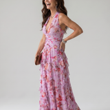 Nori | Robe Maxi Fleurie à Encolure Halter avec Volants