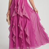 Orea | Robe maxi à col haut avec couches de volants froncés