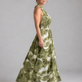 Olivia | Robe midi avec taille froncée et imprimé abstrait