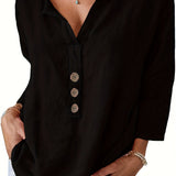 Harper™ - Blouse décontractée à col en V avec boutons