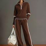 Sweat-shirt à demi-zip gris et blanc inspiré vintage avec pantalon ample