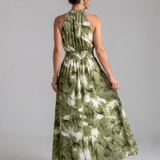 Olivia | Robe midi avec taille froncée et imprimé abstrait