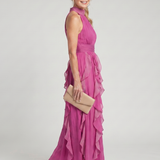 Orea | Robe maxi à col haut avec couches de volants froncés