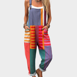 Romy™ | Salopette avec patchwork de rayures colorées