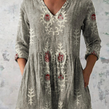 Élise | Blouse en lin longue avec imprimé floral bohème