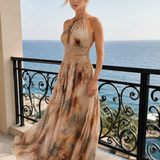 Elavenue | Robe maxi avec col halter et taille en dentelle
