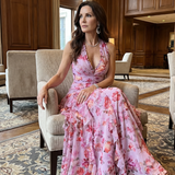 Nori | Robe Maxi Fleurie à Encolure Halter avec Volants