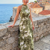 Olivia | Robe midi avec taille froncée et imprimé abstrait