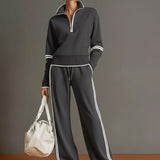 Sweat-shirt à demi-zip gris et blanc inspiré vintage avec pantalon ample