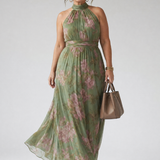 Mireille | Robe Midi à Encolure Halter Rassemblée