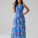 Nori | Robe Maxi Fleurie à Encolure Halter avec Volants