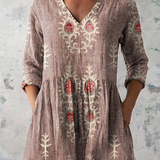 Élise | Blouse en lin longue avec imprimé floral bohème