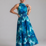 Olivia | Robe midi avec taille froncée et imprimé abstrait