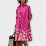 Robe chemise moderne avec col et manches trois-quarts
