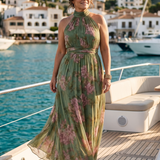 Mireille | Robe Midi à Encolure Halter Rassemblée