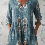 Élise | Blouse en lin longue avec imprimé floral bohème