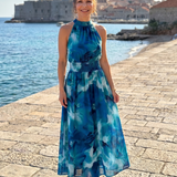 Olivia | Robe midi avec taille froncée et imprimé abstrait