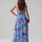 Nori | Robe Maxi Fleurie à Encolure Halter avec Volants