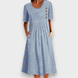 Sylvie | Robe midi rayée à boutons et poches