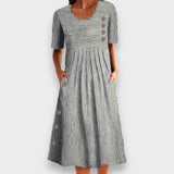 Sylvie | Robe midi rayée à boutons et poches