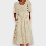 Sylvie | Robe midi rayée à boutons et poches