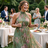 Mireille | Robe Midi à Encolure Halter Rassemblée