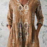 Élise | Blouse en lin longue avec imprimé floral bohème