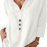 Harper™ - Blouse décontractée à col en V avec boutons