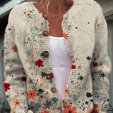 Impression artistique vintage de fleurs | Cardigan à boutons